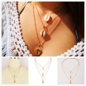 Gold Plated Layered shell Necklace Choker